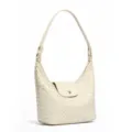 Sac à épaule en cuir tissé beige, élégant sac hobo fourre-tout pour le style quotidien. - Blanc Cassé