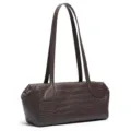 Brown Crocodile Embossed Leather Shoulder Bag Women Casual Chic Boston Tote Handbag - Coffee