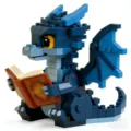 Cute blue dragon building block toy holding a book, creative brick assembly toy for kids. - Blue Little Dragon