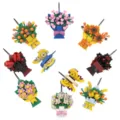 Colorful brick building block flower bouquet and butterfly pendant set, DIY toy gift. - Building Block Flower Refrigerator Magnet Set