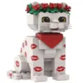 Compatible building block cat figurine with flower crown and cute red lips pattern for gift. - Valentine Cat