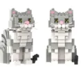 Grey and white cat building blocks compatible brick toy cute animal pet figurine set - Chi Cat