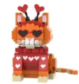 Cute orange cat building blocks toy Valentine heart glasses desktop display cute brick figure - Valentine's Orange Cat
