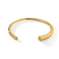 Minimalist gold open cuff bracelet in titanium steel, smooth minimalist detail design view. - Gold