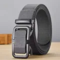 Ceinture en toile de nylon noire pour hommes avec boucle automatique en alliage, respirante. - 3009 Gris