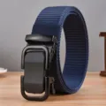 Ceinture en nylon bleu foncé pour hommes avec boucle automatique noire pour usage quotidien - 3009 Bleu