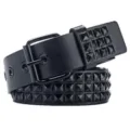 Schwarzer Punk Ledergürtel mit Metall-Vierkant-Pyramiden-Nieten für Damen und Herren. - 105cm / Schwarzer Gürtel Schwarze Pyramide