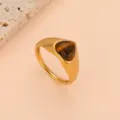Chunky 18k gold titanium steel ring with heart tiger eye stone for daily fashion wear. - Size 6 / Gold Tiger Eye