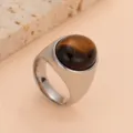 Stainless steel oval tiger eye stone ring luxury niche design couple jewelry fashion chic. - Size 6 / Silver Tiger Eye