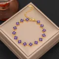 Luxury titanium steel clover bracelet with blue zirconia, elegant women jewelry accessory. - Gold Base Royal Blue Zirconia