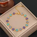 Exquisite clover rhinestone bracelet detail view, premium stainless steel jewelry for women. - Gold Color Rhinestone 1