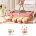 Rural style ceramic teapot and cups set with gift box, elegant afternoon tea drinkware for home. - 1100ml / Dawn Mist (6 Cups 1 Pot Gift Set)