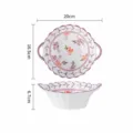 Keramische lotus dubbeloor kom 7.5 inch bloemige servies soepkom voor thuis - 7,5-inch kom met twee oren en lotusontwerp (Kleurenpracht)