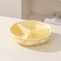 Assiette ronde en ceramique a 3 compartiments, motif floral jaune, plat de regime et salade. - Glaçure Jaune Bourgeon de Printemps