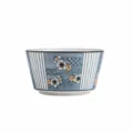 Bol a riz en ceramique de style japonais, motif a rayures bleues, variante 11.4cm. - Fleur de Cerisier de Printemps