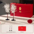 Kristall Sektglas Geschenkkarton Set, elegante Federdeko für Hochzeit und Verlobung. - Champagnerglas Geschenkbox
