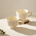 Ensemble de tasses en céramique rétro avec motif de poire, tasse à café élégante maison. - Tasse à Pied Haut Perlée (Lot de 2) / 400ml / Glaçure Blanc Cassé