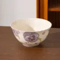 Bol lotus en céramique de 7.5 pouces, élégant motif de pensée violette, grand 1500ml. - 1 Pièce/Paquet / Bol à Bord Lotus de 7,5 Pouces / Blanc Lait Floral Violet