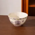 Ceramic lotus edge bowl with purple floral pattern, microwave safe tableware variant. - 6-inch Lotus Edge Bowl / Milky White Glaze Purple Floral