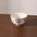 Ceramic bowl with purple floral pattern, 11.5cm diameter and 450ml capacity for daily dining. - 4.5-inch Lotus Edge Bowl / Milky White Glaze Purple Floral
