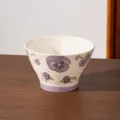 Bol conique en céramique de 5 pouces avec motif floral violet, 450 ml, compatible micro-ondes. - 1 Pièce/Paquet / Bol Conique de 5 Pouces / Blanc Lait Floral Violet