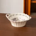 Bol en céramique à deux poignées 7.5 pouces motif floral violet vaisselle élégante cuisine 1pc - 1 Pièce/Paquet / Bol à Double Oreille de 7,5 Pouces / Blanc Lait Floral Violet