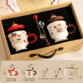 Cute bear ceramic mug set with lid and spoon, 300ml capacity gift box for home use. - 300ml / Pearl Handle Mug with Spoon Gift Box Set