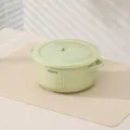 Bol à nouilles en céramique avec couvercle, bol vert crème avec poignées de 950ml - Bol à Double Oreille de 6 Pouces avec Couvercle / Vert crème
