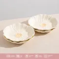 Assiettes à soupe en céramique gaufrée mate style INS japonais, service 8 pouces pour maison. - Assiette à Soupe 8 Pouces - Fleur Jaune Mate - Paquet de 4