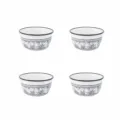 Set 4 ciotole riso ceramica 4.75 pollici in porcellana bianca con motivo floreale e bordo nero. - Ciotola Xinpei da 4,75 Pollici - Set da 4