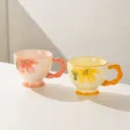 Ceramic coffee mugs set of 2 with floral pattern and twisted handles for home breakfast use. - 1 Pack (Two-Color Mix) / Pink and Yellow Mix