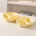 Lot de 2 assiettes en céramique à 3 compartiments, motif floral jaune, idéal pour salade. - Glaçure Jaune Bourgeon de Printemps Lot de 2