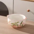 Bol à nouilles en céramique avec deux anses et motif de fleurs de grenadier, 840 ml. - Bol de Nouilles Instantanées Rond de 6 Pouces (Sans Couvercle) / Fleur de grenade