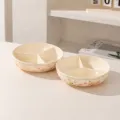 Ensemble de 2 assiettes en céramique à 3 compartiments, motif floral, idéal pour salade. - Glaçure Blanc Lait Fleurs en Éclosion Lot de 2