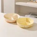 Ceramic 3-compartment division plates set, floral pattern dinnerware for kitchen dining. - Yellow Glaze Spring Bud + Milky White Blossoming Flowers 1 Pack