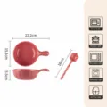 Ensemble bol poignée lotus en céramique rose crème et cuillère étoile pour vaisselle. - Rose Framboise [Bol avec Poignée 6 Pouces + Cuillère] 1 Pièce Chacun