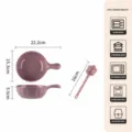 Bol en céramique avec poignée et cuillère, vaisselle violette crème pour cuisine et four. - Violet Taro [Bol avec Poignée 6 Pouces + Cuillère] 1 Pièce Chacun
