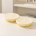 Japanese ceramic three-compartment dinner plate with lid, yellow floral design for home. - Yellow Glaze Spring Bud with Lid 2 Pack