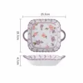 Keramische vierkante schaal met twee handgrepen en bloemenmotief, elegant servies. - 9,25-Inch vierkante lotusschalen met handgrepen - Kleurenpracht