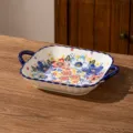 Keramische vierkante serveerschaal met bloemenpatroon en dubbele oren, 9.25 inch. - 9.25 Inch Dubbele Oor Vierkante Plaat / Midsummer