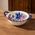 Keramische lotusschaal met handvatten en handgeschilderd bloemenpatroon, 9,5 inch, 1200ml inhoud. - 9.5 Inch Dubbele Oor Kom / Midsummer