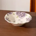 Purple floral ceramic deep plate 8 inch lotus edge tableware for kitchen dining room. - 8-inch Lotus Edge Deep Plate / Milky White Glaze Purple Floral