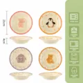 Joli lot de 4 assiettes en céramique cartoon, 8,2 pouces pour pâtes et fruits à la maison. - Glaçure Jaune Temps de Poupée - 4 Mélange