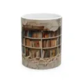 3D bookshelf print ceramic coffee mug office tea cup unique book lover gift white cup - Style 1