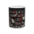 3D bookshelf print ceramic coffee mug, detailed view of creative illusion book pattern cup. - Style 2