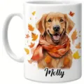 Vue de detail de la tasse a cafe en ceramique avec chien golden retriever et impression de nom. - 301-400ml / Style 8