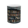 3D bookshelf print ceramic coffee mug, perfect office drinkware with unique library design. - Style 7