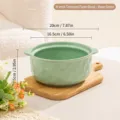 Bol à nouilles en céramique verte 8 pouces avec poignées, finition mate pour cuisine et salle. - Bol à Nouvelles Texturé (Sans Couvercle) / Vert Haricot