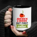 Custom printed ceramic coffee mug detail showcasing the cute slogan graphic and black inner wall. - Style 1