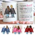 Custom ceramic coffee mug detail featuring custom aunt text and friendship illustration choices. - Style 4